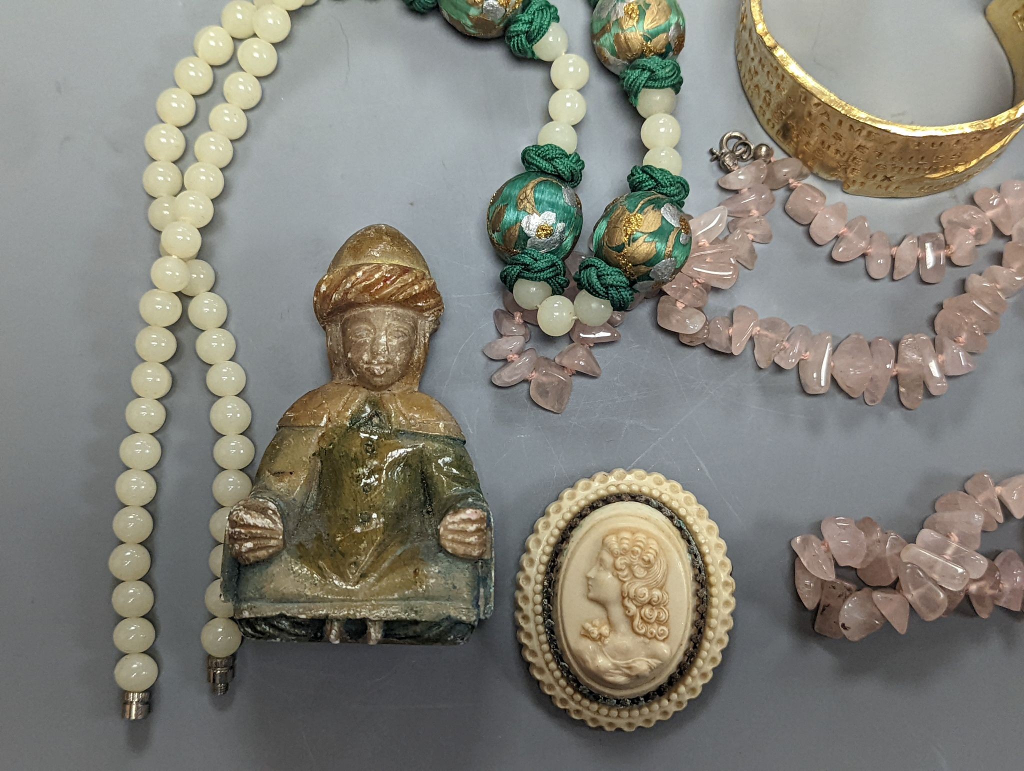 A group of costume jewellery, watches, miniatures etc.
